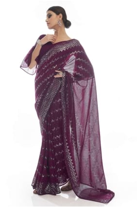Thread,embroidered Party Wear Saree in Wine Georgette SR22450