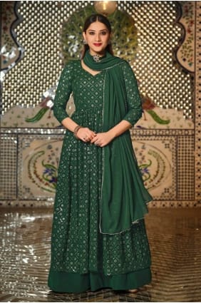 Georgette Green Diwali Salwar Kameez with Embroidered PZ3100