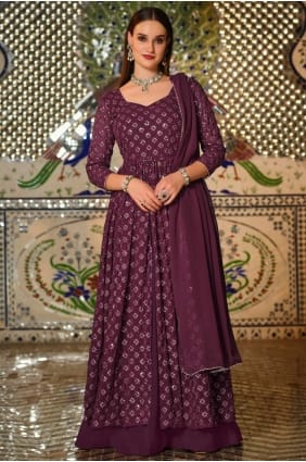 Wine Diwali Salwar Kameez with Embroidered Georgette PZ3101