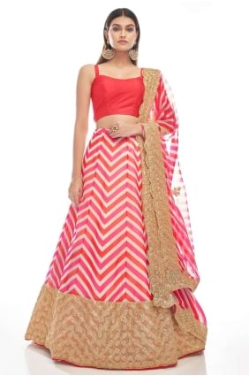 Organza Party Lehenga Choli in Pink with Printed LC5649