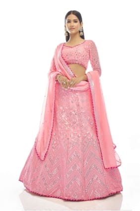 Baby pink Embroidered Party Lehenga Choli in Georgette LC5654