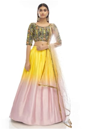 Georgette Printed Yellow Party Lehenga Choli with Dupatta LC5659