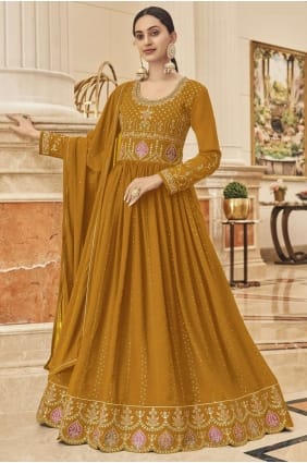 Mustard Anarkali Suit in Embroidered Faux georgette AS3234