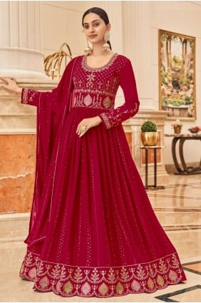 Faux georgette Anarkali Suit in Pink with Embroidered Dupatta AS3237