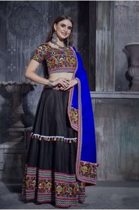 Black Navratri Chaniya Choli with Embroidered Art silk LC5719