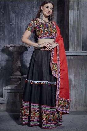 Art silk Navratri Chaniya Choli with Gamthi Embroidered in Black LC5720