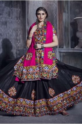 Embroidered Navratri Chaniya Choli in Black Art silk LC5728