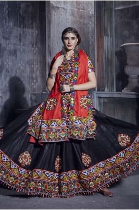 Art silk Embroidered Black Navratri Chaniya Choli with Dupatta LC5729