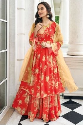 Gajari Faux georgette Printed Islamic Sharara Suit with Dupatta SS0836