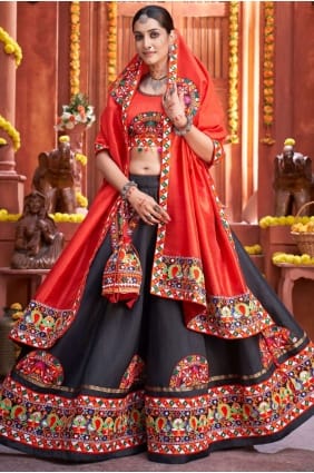 Embroidered Navratri Chaniya Choli in Black Art silk LC5741