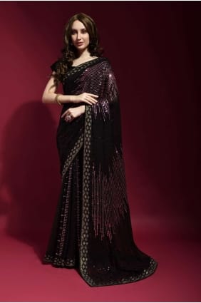 Georgette Embroidered Onion Party Wear Saree with Blouse SR22526