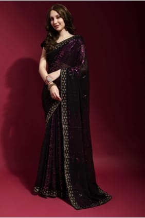 Georgette Party Wear Saree with Embroidered in Pink SR22528