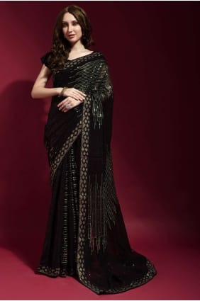 Embroidered Georgette Pista Party Wear Saree with Blouse SR22529