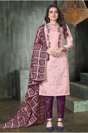 Printed Salwar Kameez in Pink Silk SK14926