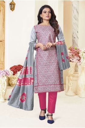 Printed Silk Salwar Kameez in Grey with Dupatta SK14931
