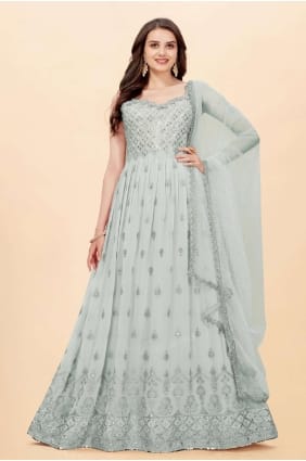Sky blue Embroidered Anarkali Suit in Faux georgette AS3259