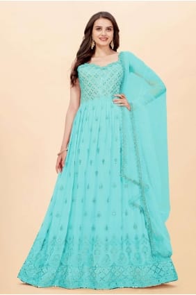 Faux georgette Anarkali Suit with Embroidered AS3260