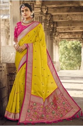 Yellow Banarasi Saree in Lace border Banarasi silk SR22539