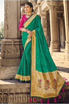 Lace border Banarasi silk Banarasi Saree in Sea green SR22541