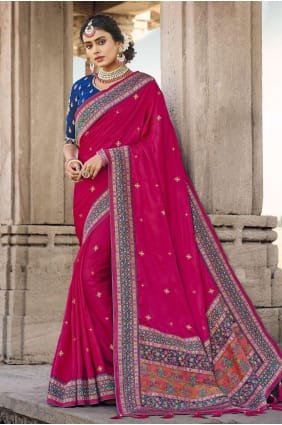Lace border Banarasi silk Banarasi Saree in Pink with Blouse SR22542