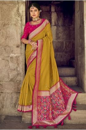 Banarasi silk Lace border Mustard Banarasi Saree with Blouse SR22545