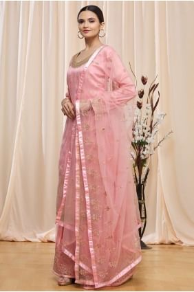 Jacquard Pink Islamic Palazzo Suit in Embroidered PZ3135