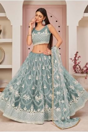 Ocean blue Embroidered Net Diwali Lehenga Choli LC5815