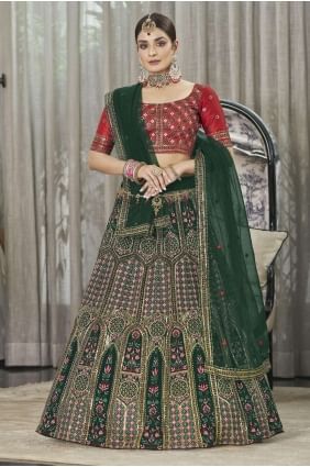 Georgette Islamic Lehenga Choli in Green with Embroidered LC5826