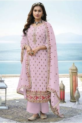 Pink Pakistani Palazzo Suit with Embroidered Faux georgette PZ3157