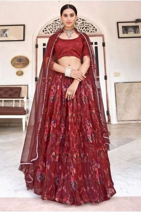 Maroon Printed Diwali Lehenga Choli in Organza LC5839