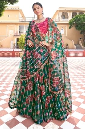 Green Diwali Lehenga Choli with Printed Organza LC5840