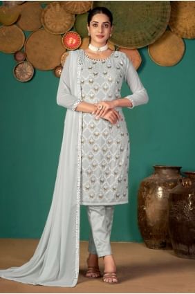 Faux georgette Light blue Diwali Salwar Kameez in Embroidered SK14958