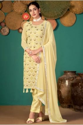 Diwali Salwar Kameez in Yellow Faux georgette with Embroidered SK14959