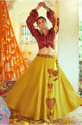 Printed Silk Lehenga Choli in Green LC5797