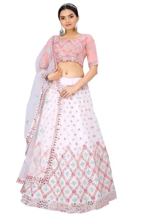 Pearl white Diwali Lehenga Choli in Embroidered Georgette LC5841