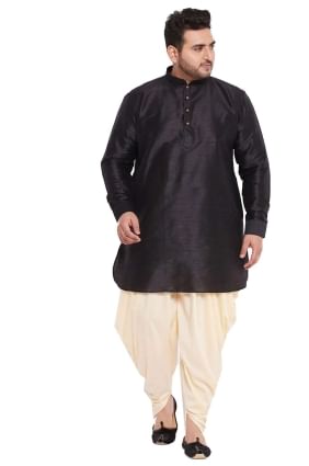 Banglori silk Black Men dhoti kurtain Plain KURU0062