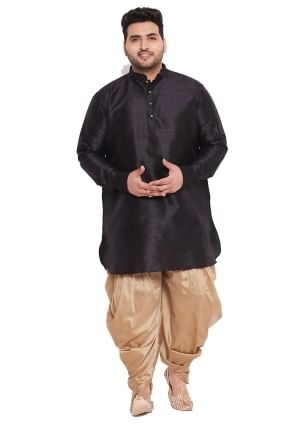 Black Diwali Men Dhoti kurta in Banglori silk with Plain KURU0063