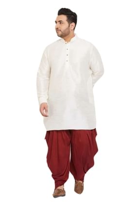 Banglori silk Diwali Men Dhoti kurta with Plain in Off white KURU0066
