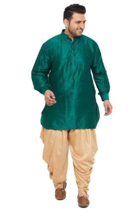 Teal Diwali Men Dhoti kurta in Banglori silk with Plain KURU0068