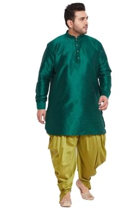 Plain Banglori silk Diwali Men Dhoti kurta in Teal with Dupatta KURU0069