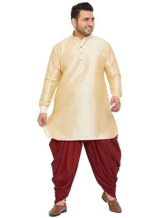 Banglori silk Diwali Men Dhoti kurta with Plain in Cream KURU0073