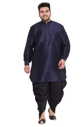Plain Banglori silk Diwali Men Dhoti Kurta in Navy blue with Dupatta KURU0079