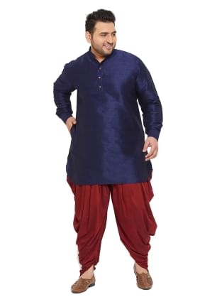 Navy blue Plain Banglori silk Men Kurta KURU0080