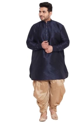 Banglori silk Plain Navy blue Diwali Men Dhoti Kurta with Dupatta KURU0081