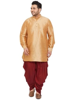 Plain Banglori silk Golden Diwali Men Dhoti Kurta with Dupatta KURU0085