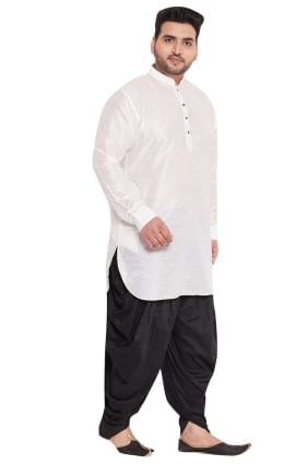 White Diwali Men Dhoti Kurta in Banglori silk with Plain KURU0087
