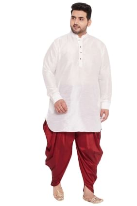 White Plain Diwali Men Dhoti Kurta in Banglori silk KURU0088