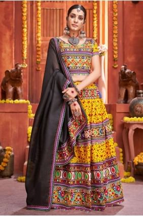 Yellow Printed Silk Navratri Lehenga Choli LC5788