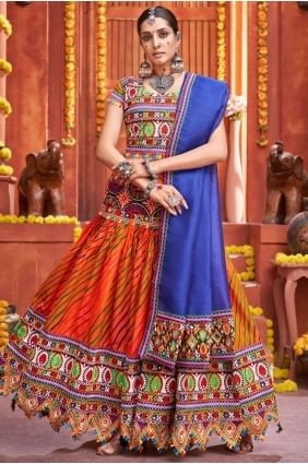 Printed Silk Orange Navratri Lehenga Choli with Dupatta LC5789