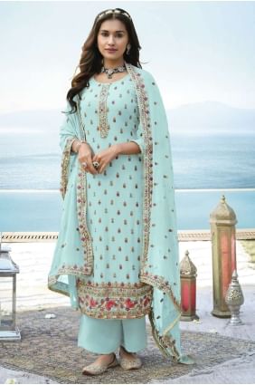 Sky blue Diwali Palazzo Suit with Embroidered Faux georgette PZ3190